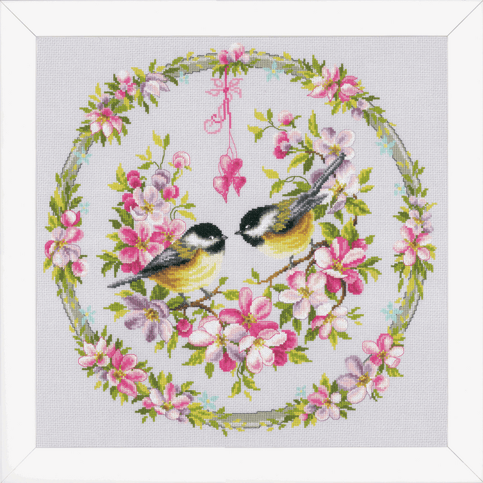Counted Cross Stitch Kit: Great Tits in Flower Wreath