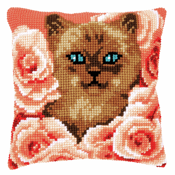 Cross Stitch Kit: Cushion: Kitten Between Roses