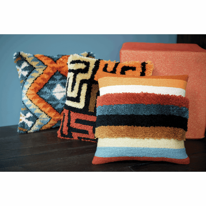 Latch Hook & Chain Stitch Kit: Cushion: Boho: Stripes