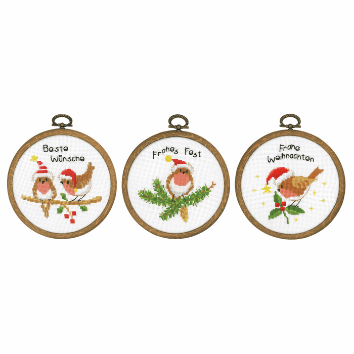 Counted Cross Stitch Kit: 3 Miniatures: Christmas Birds: Set of 3