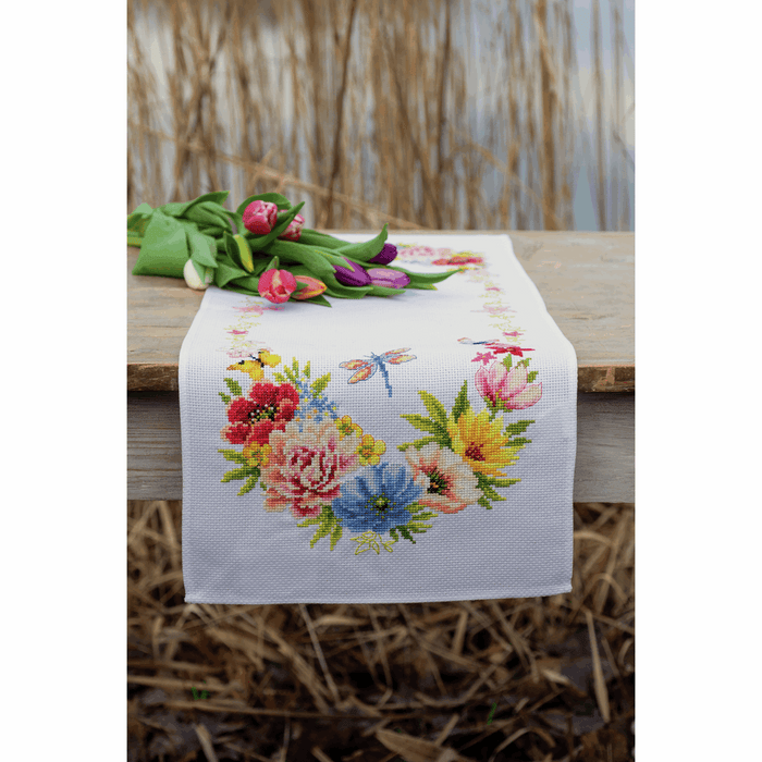 Counted Cross Stitch Kit: Table Runner: Colourful Flowers