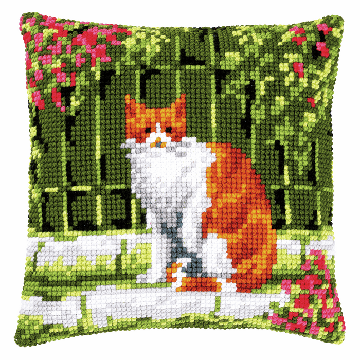 Cross Stitch Kit: Cushion: Cat Between Flowers