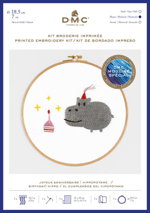 Printed Embroidery Kit - Hippopotamus