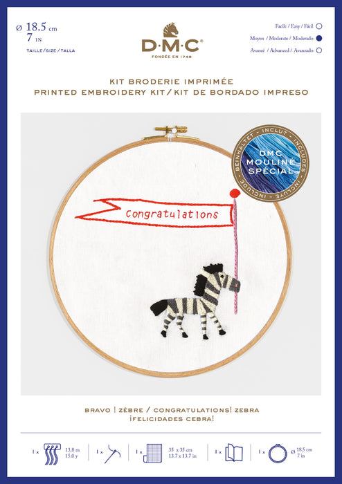 Printed Embroidery Kit - Zebra